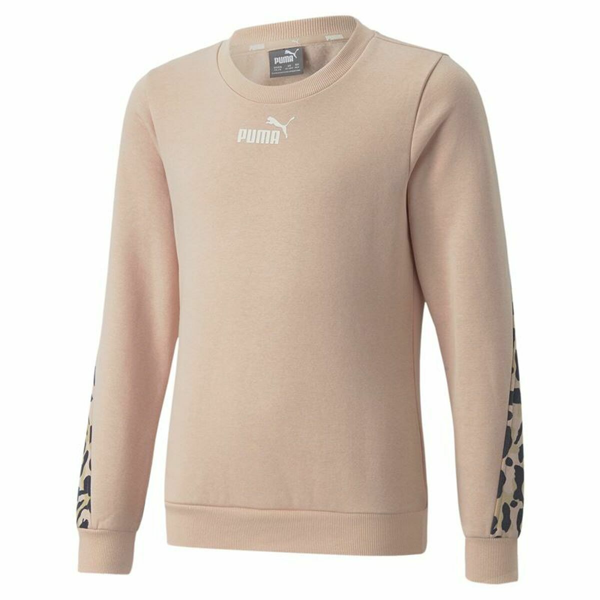 Hoodless Sweatshirt for Girls Puma Alpha Crew Neck Beige Leopard Pink 15-16 Years