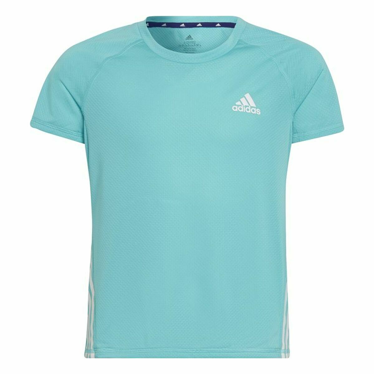 Child's Short Sleeve T-Shirt Adidas Aeroready Three Stripes Aquamarine 7-8 Years