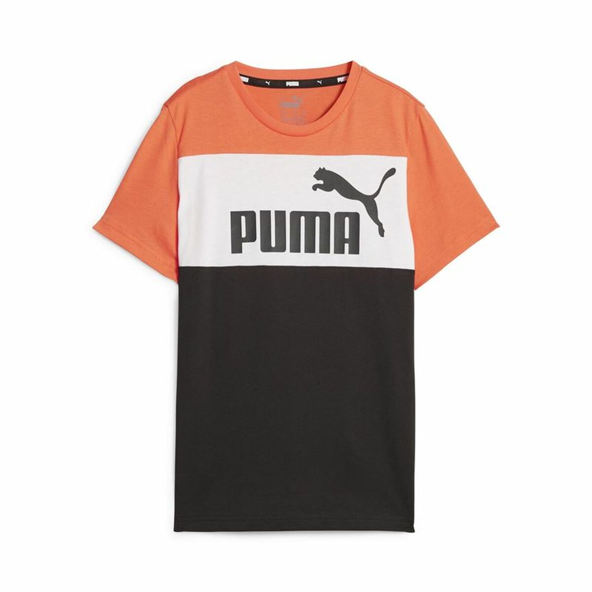 Child's Short Sleeve T-Shirt Puma Ess Block Black Orange 5-6 Years